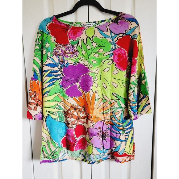 Jams World Tops - Jams World M Pullover Paradise Blouse‎ Vintage Multicolor Floral Hawaii